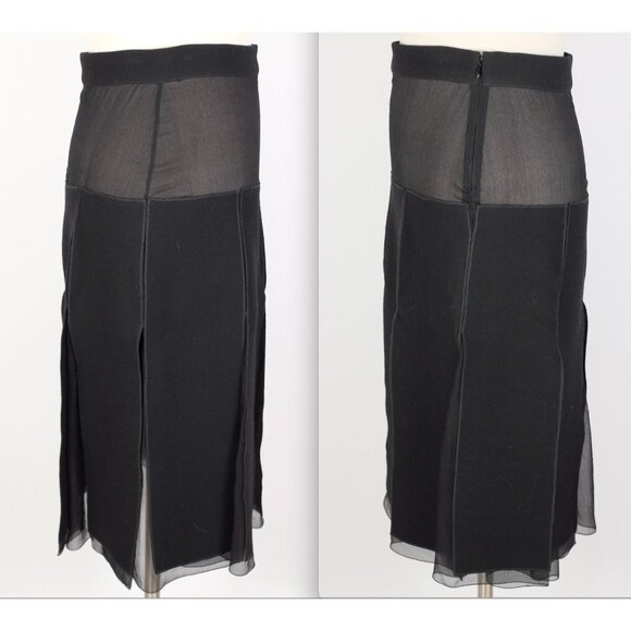 Y2K 90s PRADA dress 2 piece top skirt 44 US Small black sheer panels vintage - Picture 4 of 16